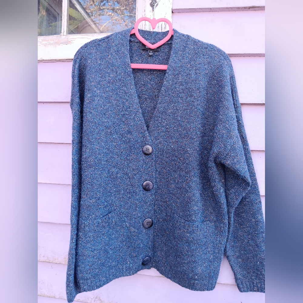 Well Worn brand women's synthetic blend cardigan in dark Heather blue size small